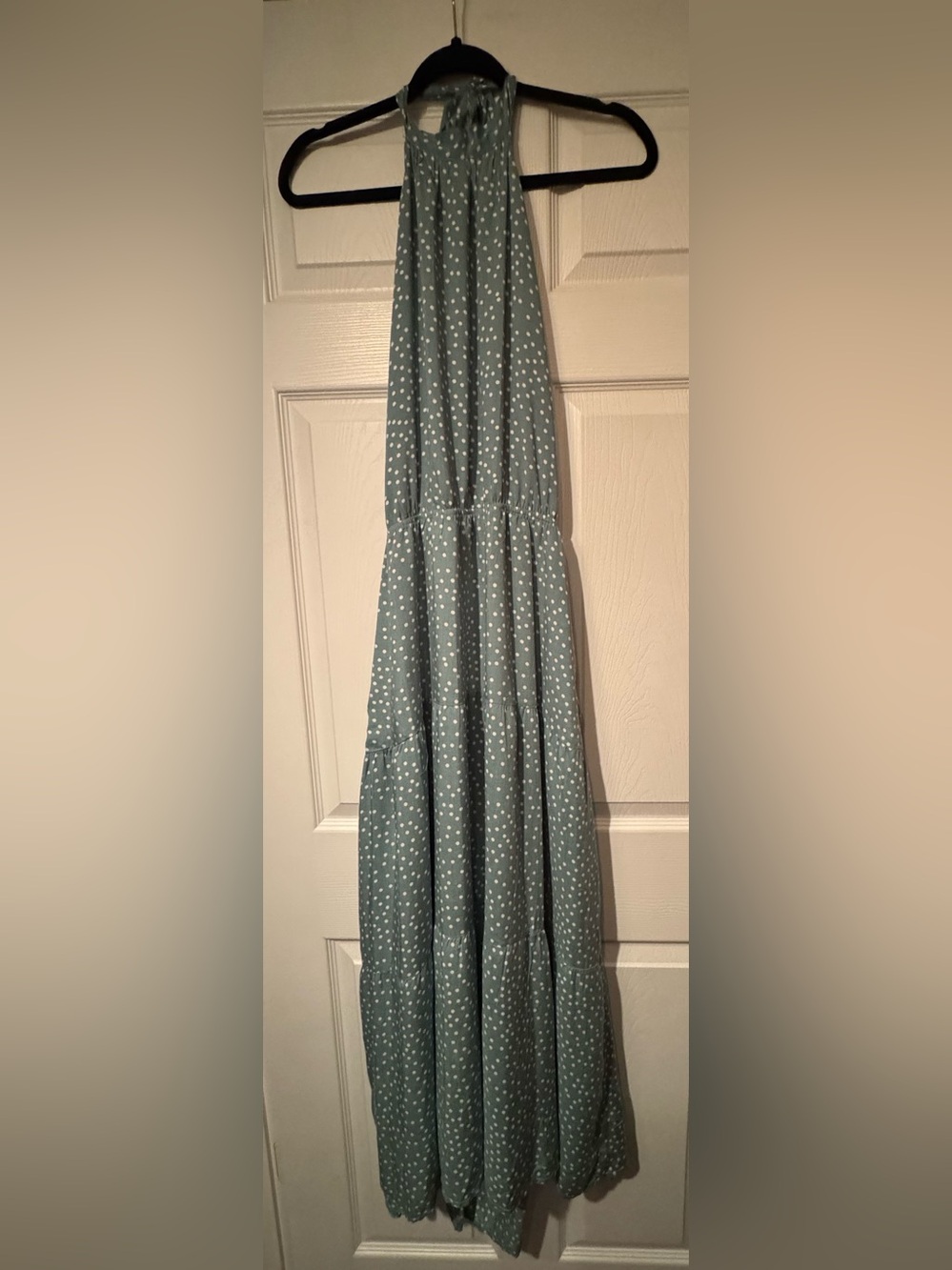 NWT ZCSIA Sz XL Seafoam and White Polka Dot Tiered Maxi Dress